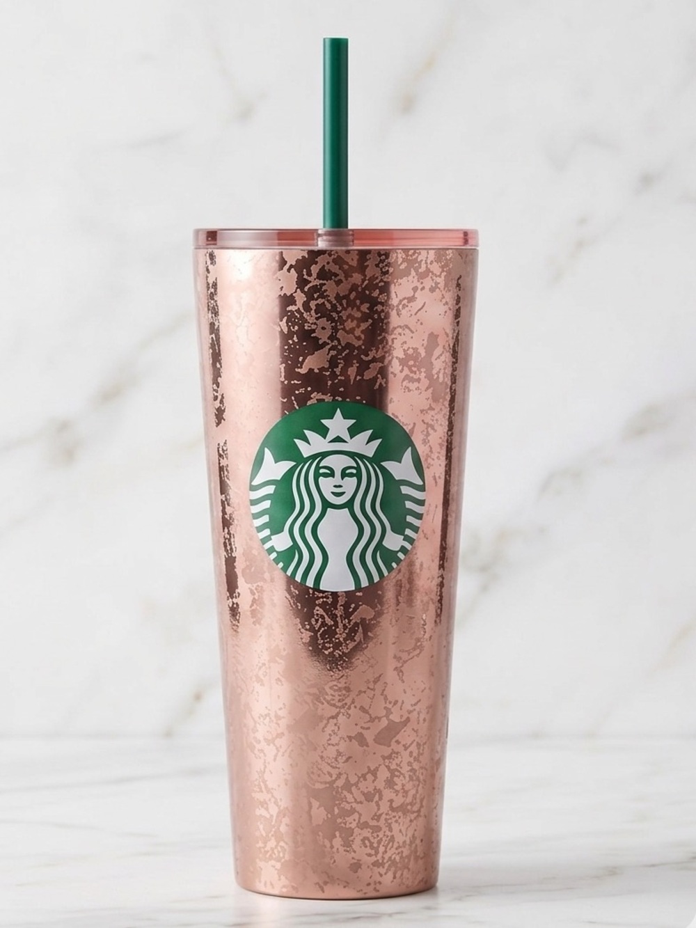 Starbucks 2019 Tumbler 16oz Grande Cold Cup Pink Marble Rose Gold NWT Rare